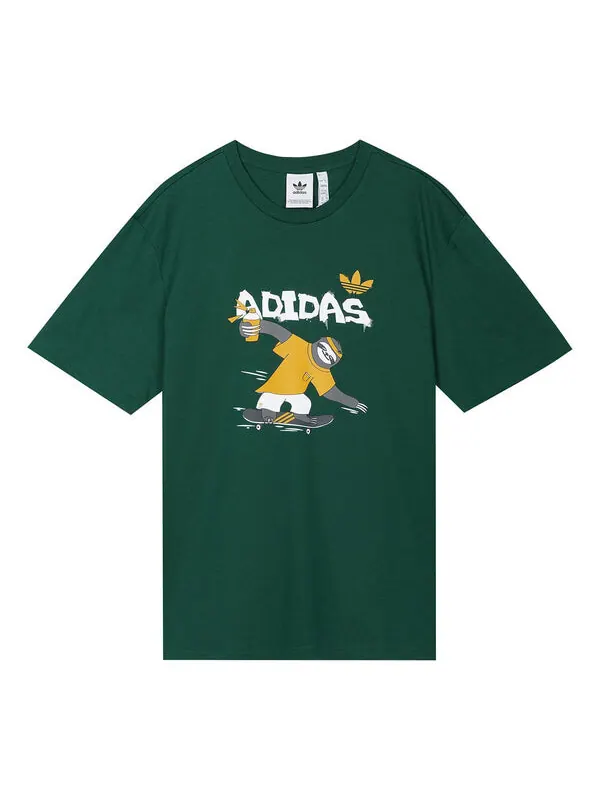 Футболка originals cartoon printing round neck short sleeve forest green Adidas — изображение 1 из 2, зеленый
