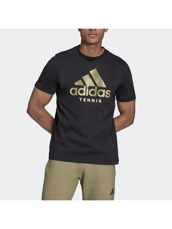 Футболка Men's adidas Camouflage Logo Printing Tennis Sports Round Neck Short Sleeve Black T-Shirt — изображение 2 из 4
