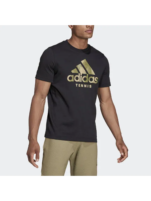 Футболка Men's adidas Camouflage Logo Printing Tennis Sports Round Neck Short Sleeve Black T-Shirt — изображение 4 из 4
