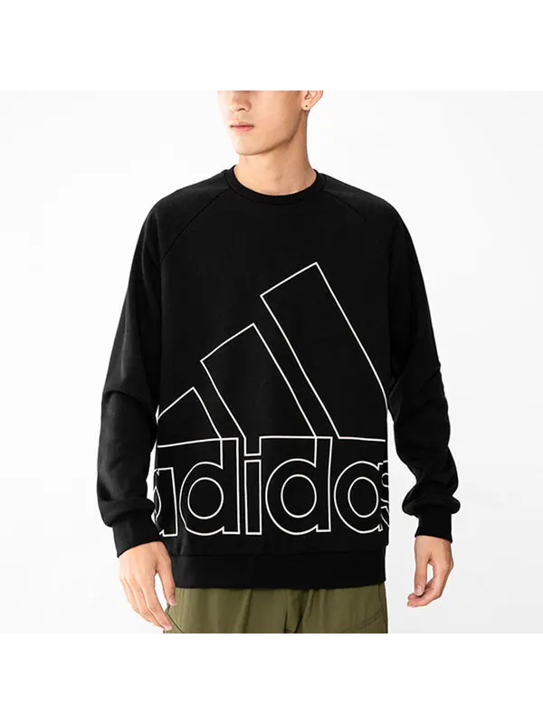 Толстовка men's big lo swt ft logo printing casual sports round neck black Adidas — изображение 3 из 4, черный