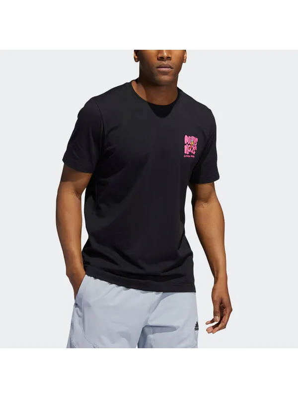 Футболка lil stripe boba funny printing logo basketball sports short sleeve black Adidas — изображение 2 из 4, черный
