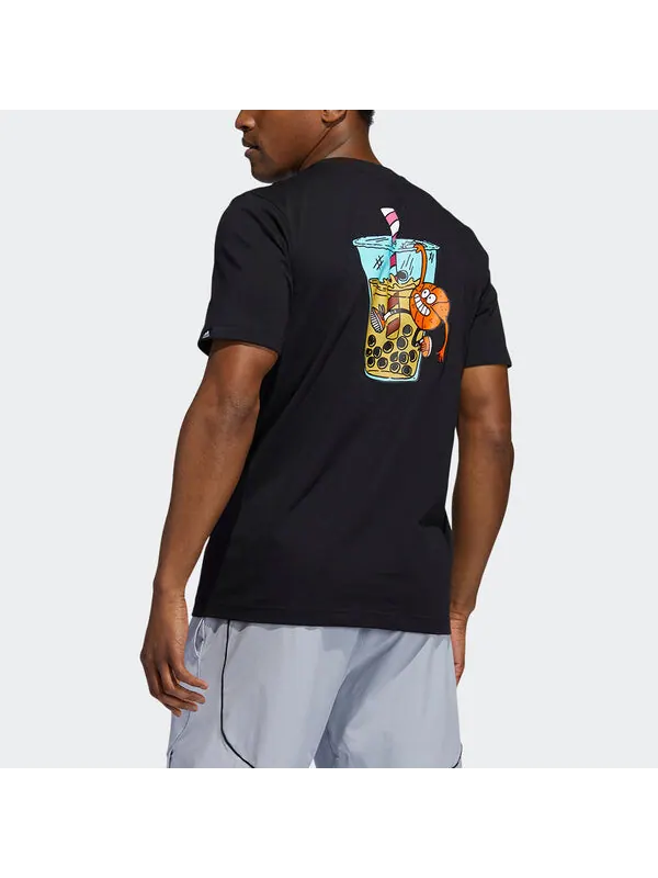 Футболка lil stripe boba funny printing logo basketball sports short sleeve black Adidas — изображение 3 из 4, черный