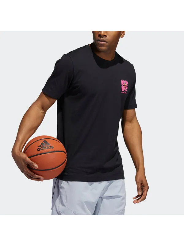 Футболка lil stripe boba funny printing logo basketball sports short sleeve black Adidas — изображение 4 из 4, черный