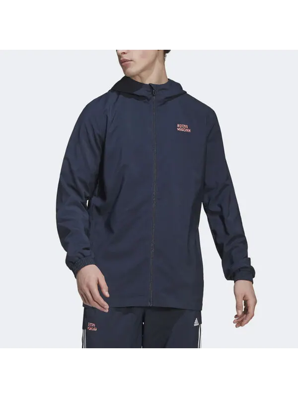 Куртка adidas Bayern Munich Black Solid Color Casual Soccer/Football Sports Jacket Blue — изображение 2 из 4, мульти