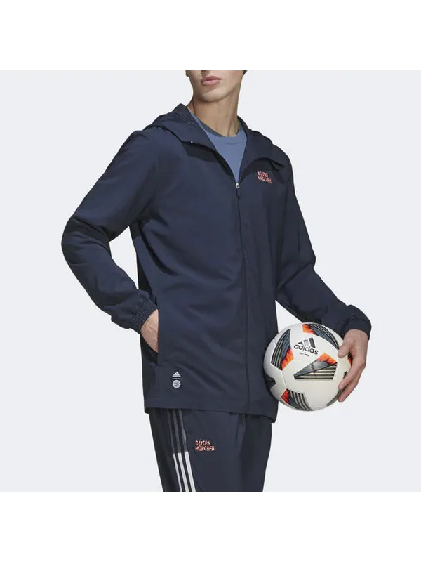 Куртка adidas Bayern Munich Black Solid Color Casual Soccer/Football Sports Jacket Blue — изображение 4 из 4, мульти
