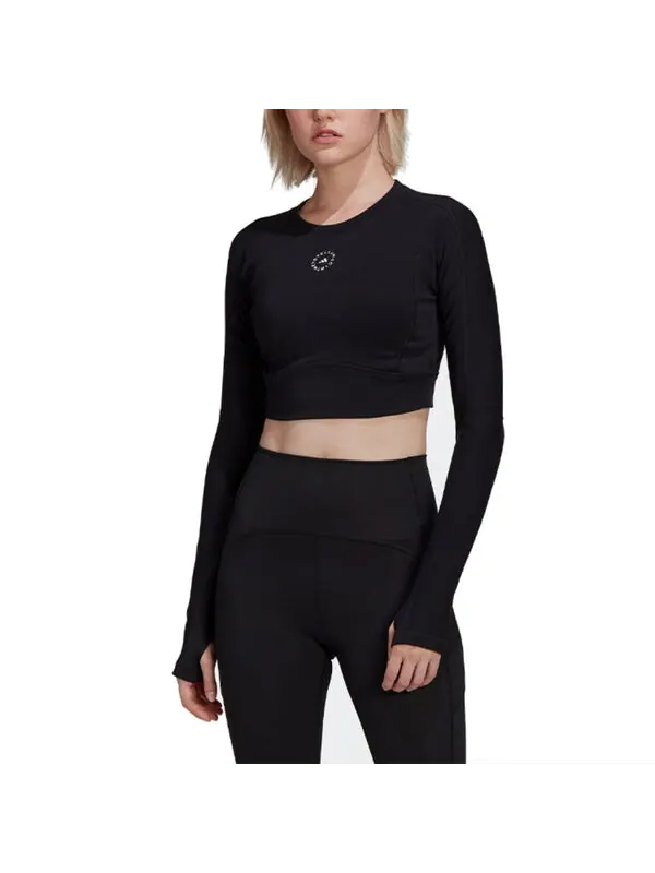 Футболка от stella mccartney truestrength укороченная футболка с длинным рукавом Adidas — изображение 2 из 3, черный