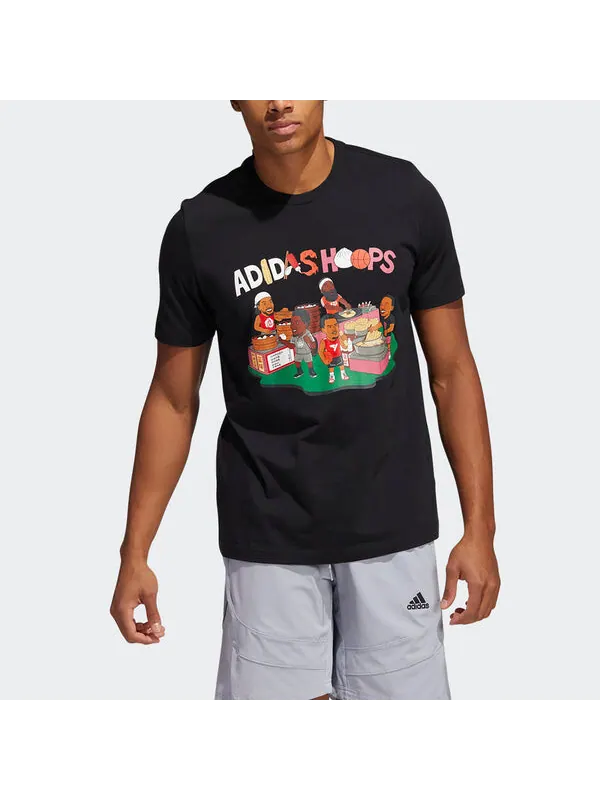 Футболка china s1 tee casual basketball sports breathable short sleeve black Adidas — изображение 2 из 4, черный