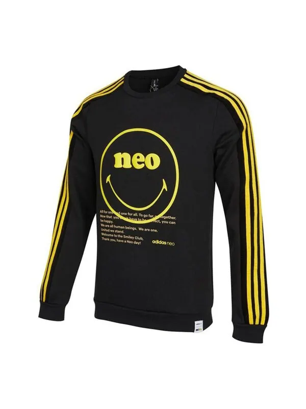 Толстовка Men's adidas neo Smly Swt Smiling Face Printing Knit Round Neck Pullover Black — изображение 1 из 2, черный