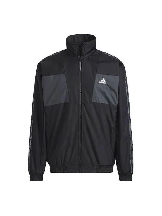 Куртка adidas limited Reversible Fleece Lined Colorblock Stand Collar logo Jacket Black — изображение 1 из 4, черный