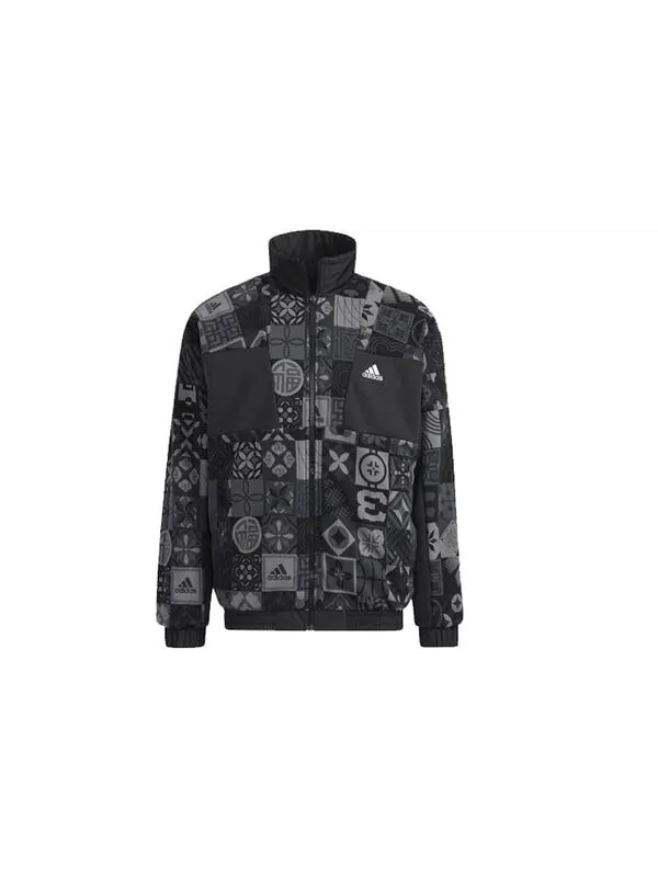 Куртка adidas limited Reversible Fleece Lined Colorblock Stand Collar logo Jacket Black — изображение 2 из 4, черный