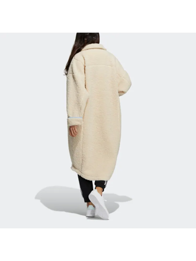 Пальто (WMNS) adidas Originals Lamb's Wool Long Coat 'Cream Yellow' — изображение 3 из 4, белый