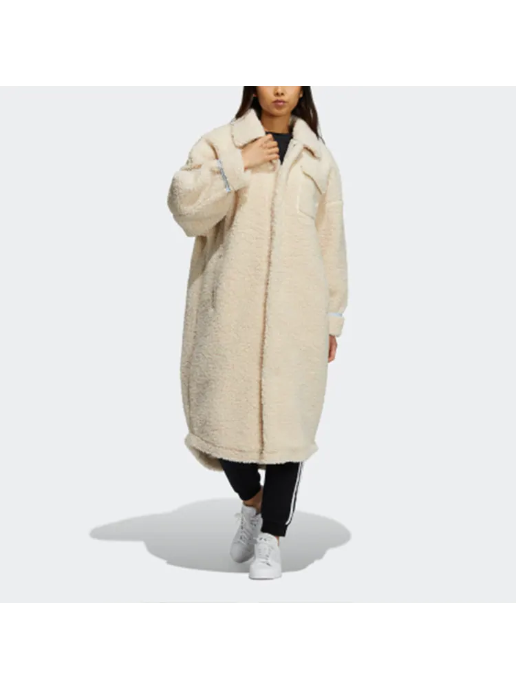 (WMNS) Длинное пальто Adidas Originals из овечьей шерсти — изображение 2 из 4, желтый