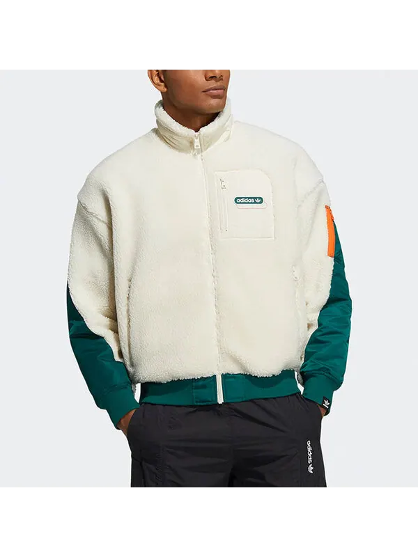 Куртка Men's adidas originals Mr Sherpa Jkt Suede Splicing Stand Collar Logo Sports Jacket Yellow — изображение 3 из 4