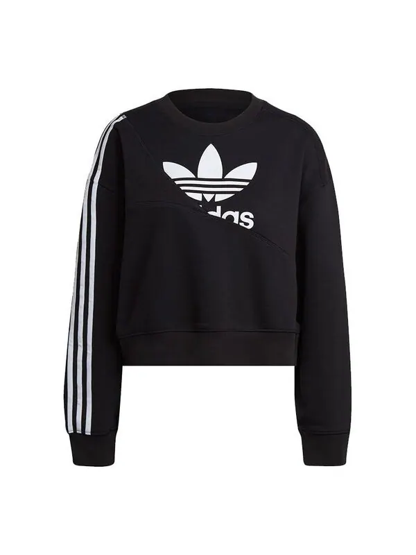 Толстовка (WMNS) Adidas Originals Splicing Logo Sweatshirt 'Black' — изображение 1 из 4, черный/белый