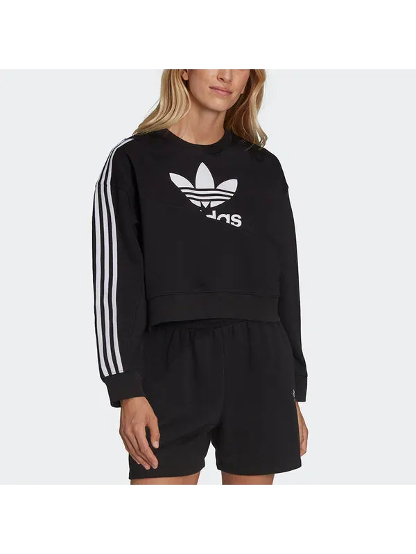 Толстовка (WMNS) Adidas Originals Splicing Logo Sweatshirt 'Black' — изображение 2 из 4, черный/белый