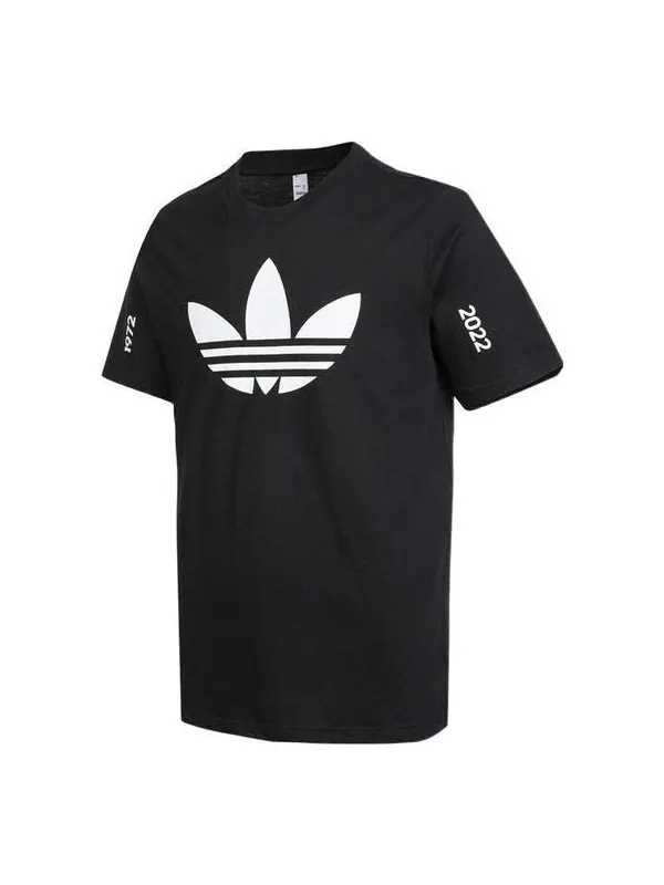 Футболка Men's adidas originals Trefoil C Tee1 Large Logo Round Neck Casual Short Sleeve Black — изображение 1 из 4, мульти