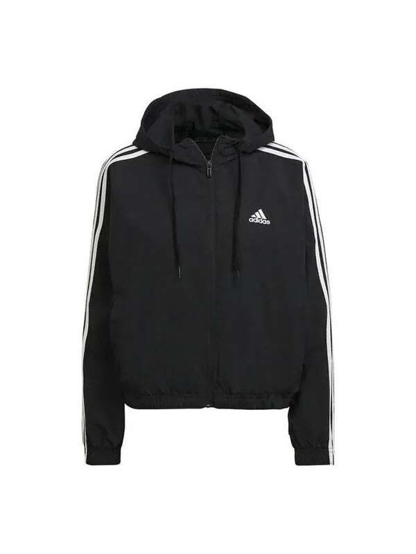 Куртка Essentials Повтор логотипа Свободный крой Ветровка Adidas — изображение 1 из 3, черный/белый