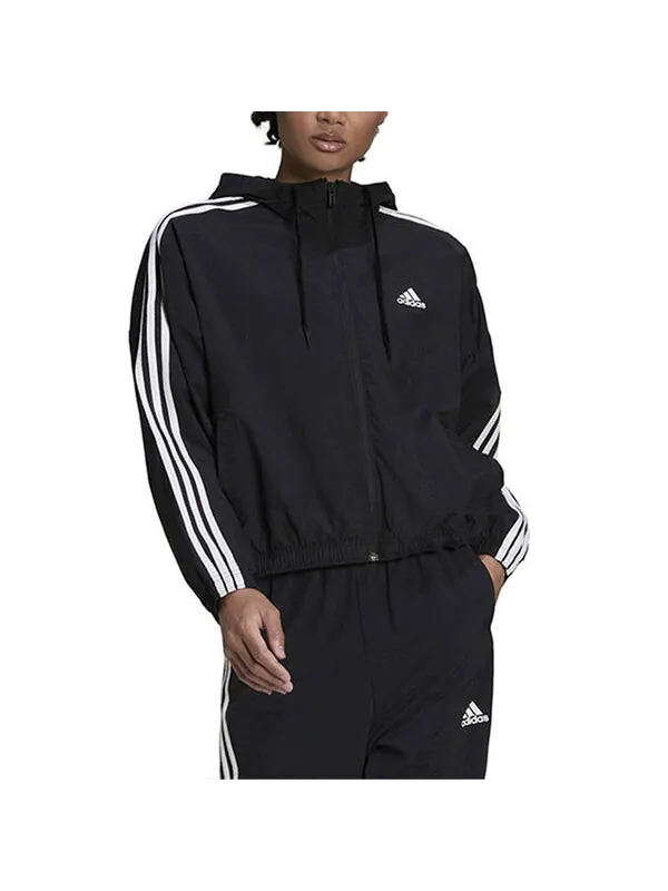 Куртка Essentials Повтор логотипа Свободный крой Ветровка Adidas — изображение 2 из 3, черный/белый