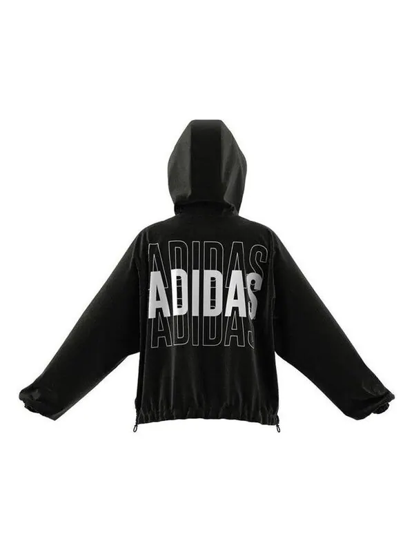 Куртка Essentials Повтор логотипа Свободный крой Ветровка Adidas — изображение 3 из 3, черный/белый