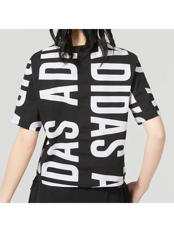 Футболка (WMNS) Adidas Essentials Oversized Allover Print Cropped T-Shirt 'Black White' — изображение 4 из 4, черный/белый