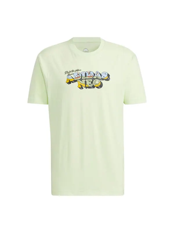 Футболка Men's adidas neo Cartoon Logo Printing Sports Short Sleeve Acid Green T-Shirt — изображение 1 из 4, мульти