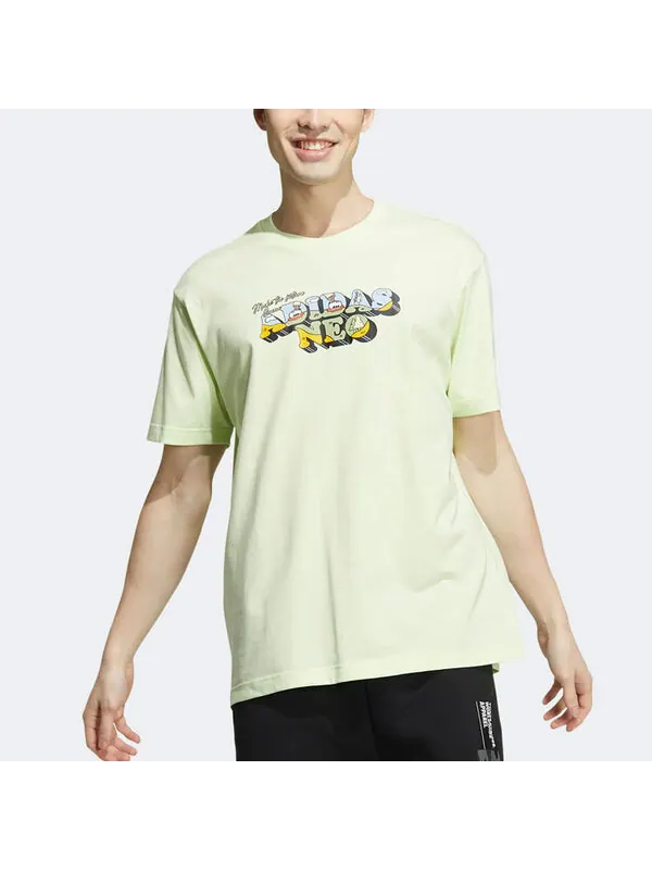Футболка Men's adidas neo Cartoon Logo Printing Sports Short Sleeve Acid Green T-Shirt — изображение 2 из 4, мульти