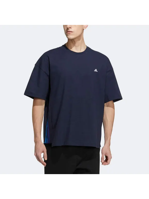 Футболка adidas M City Loose T Solid Color Logo Round Neck Short Sleeve Navy Blue — изображение 2 из 4, мульти