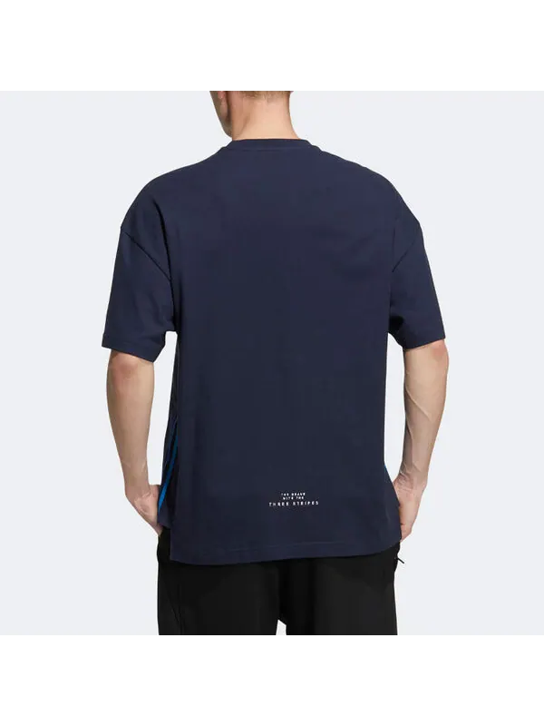 Футболка adidas M City Loose T Solid Color Logo Round Neck Short Sleeve Navy Blue — изображение 3 из 4, мульти