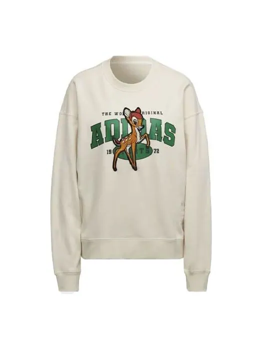 Толстовка (WMNS) Adidas Originals x Disney Bambi Pullover Sweatshirt 'Creamy White' — изображение 1 из 4, кремовый/зеленый