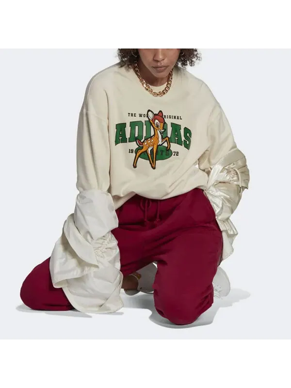 Толстовка (WMNS) Adidas Originals x Disney Bambi Pullover Sweatshirt 'Creamy White' — изображение 4 из 4, кремовый/зеленый