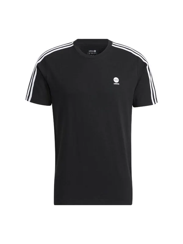 Футболка adidas neo Solid Color Logo Stripe Sports Short Sleeve Black — изображение 1 из 4, мульти
