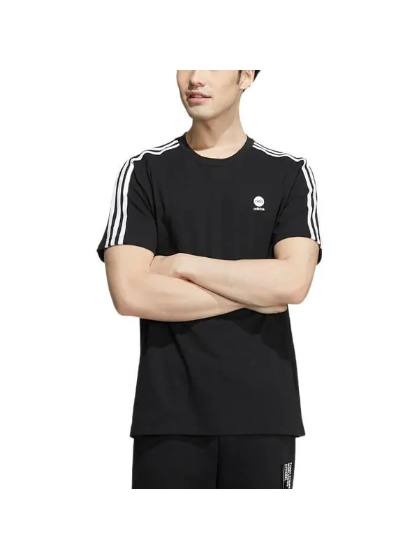 Футболка adidas neo Solid Color Logo Stripe Sports Short Sleeve Black — изображение 2 из 4, мульти