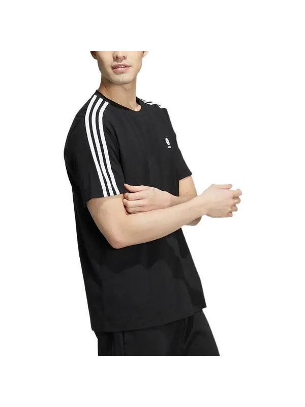 Футболка adidas neo Solid Color Logo Stripe Sports Short Sleeve Black — изображение 4 из 4, мульти