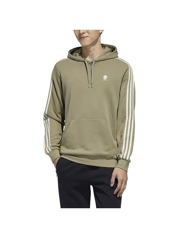 Толстовка с капюшоном neo ce 3 полоски Adidas — изображение 2 из 4, оливковый зеленый