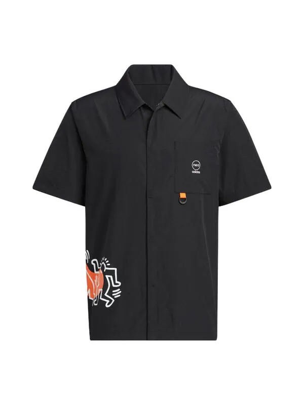 Рубашка adidas x Keith Haring Crossover Cartoon Pattern Printing Short Sleeve Shirt Unisex Black — изображение 1 из 4, мульти