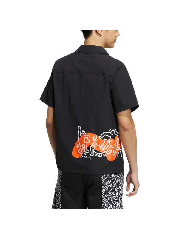 Рубашка adidas x Keith Haring Crossover Cartoon Pattern Printing Short Sleeve Shirt Unisex Black — изображение 3 из 4, мульти