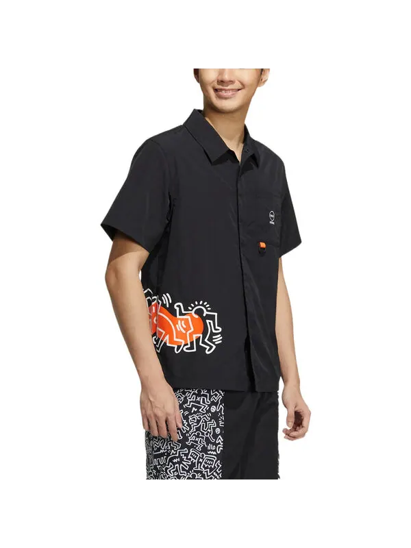 Рубашка adidas x Keith Haring Crossover Cartoon Pattern Printing Short Sleeve Shirt Unisex Black — изображение 4 из 4, мульти