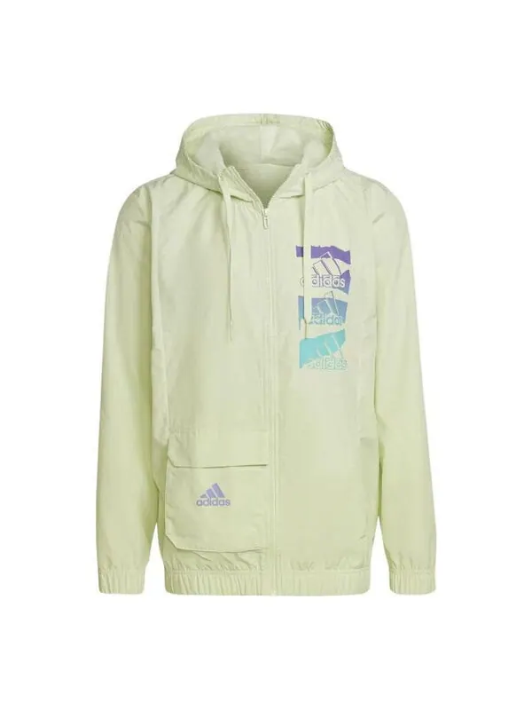 Куртка men's alphabet logo long sleeves hooded windbreaker jacket green Adidas — изображение 1 из 4, мульти