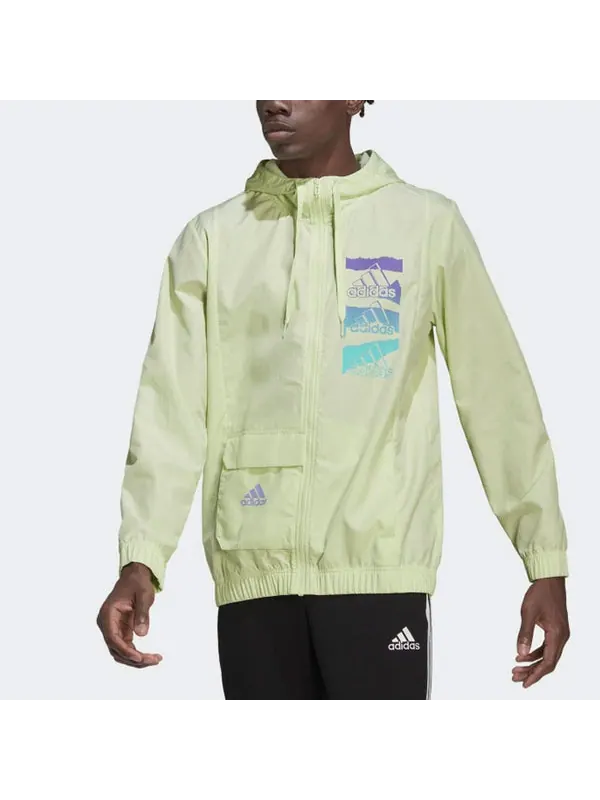 Куртка men's alphabet logo long sleeves hooded windbreaker jacket green Adidas — изображение 2 из 4, мульти