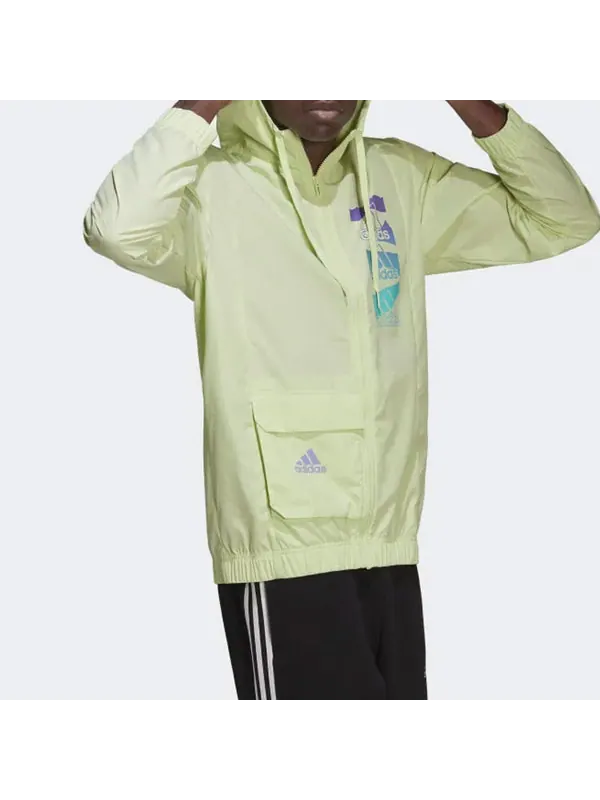 Куртка men's alphabet logo long sleeves hooded windbreaker jacket green Adidas — изображение 4 из 4, мульти