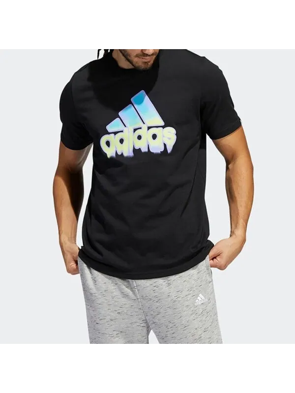 Футболка Men's adidas Alphabet Logo Round Neck Short Sleeve Black T-Shirt — изображение 2 из 4, мульти