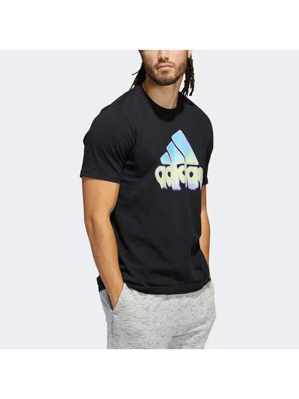 Футболка Men's adidas Alphabet Logo Round Neck Short Sleeve Black T-Shirt — изображение 4 из 4, мульти