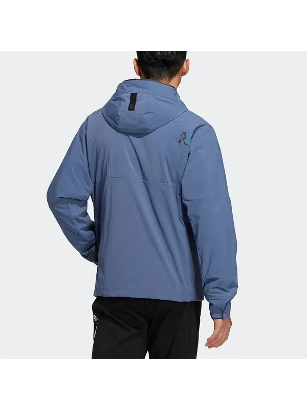 Куртка Men's adidas Wj Wv Jkt Martial Arts Series Logo Hooded Fleece Lined Sports Jacket Sky Blue — изображение 3 из 4, синий