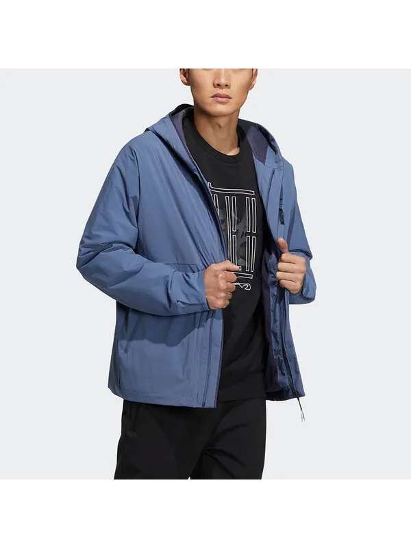 Куртка Men's adidas Wj Wv Jkt Martial Arts Series Logo Hooded Fleece Lined Sports Jacket Sky Blue — изображение 4 из 4, синий