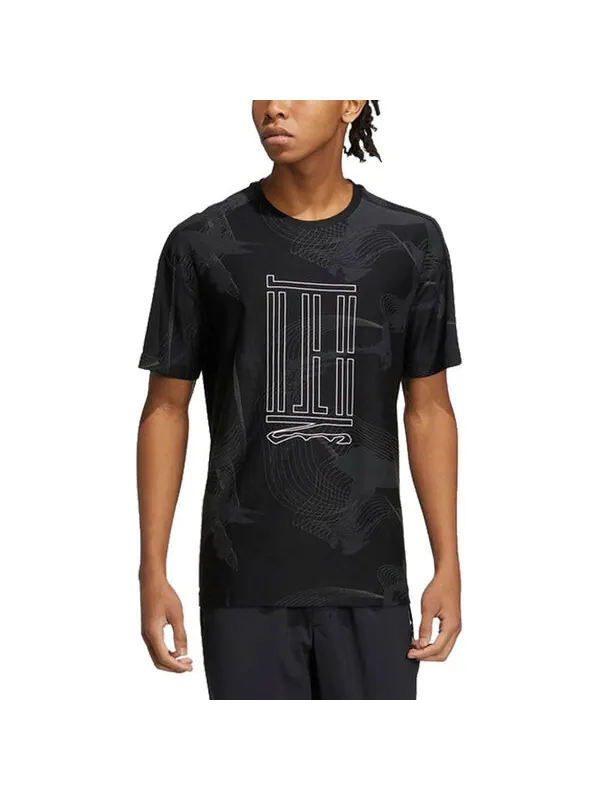 Футболка adidas Wj Aop Tee Pattern Printing Sports Training Casual Short Sleeve Black — изображение 3 из 4, мульти