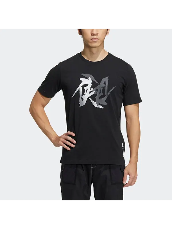 Футболка adidas Wj T Gfx Casual Sports Word Breathable Round Neck Short Sleeve Black — изображение 3 из 4, мульти
