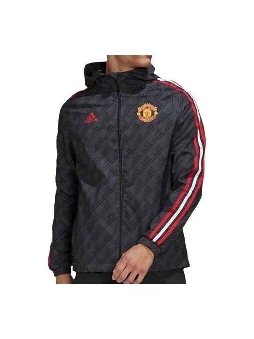 Куртка manchester united 3 stripe dna ветровка Куртка Adidas — изображение 1 из 4, черный