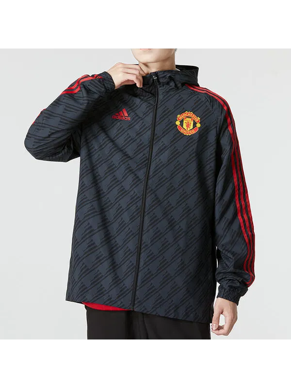 Куртка manchester united 3 stripe dna ветровка Куртка Adidas — изображение 2 из 4, черный
