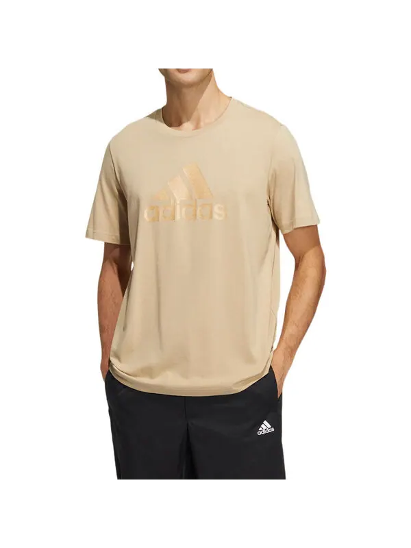 Футболка adidas Solid Color Large Logo Printing Athleisure Casual Sports Short Sleeve Brown — изображение 2 из 4, мульти
