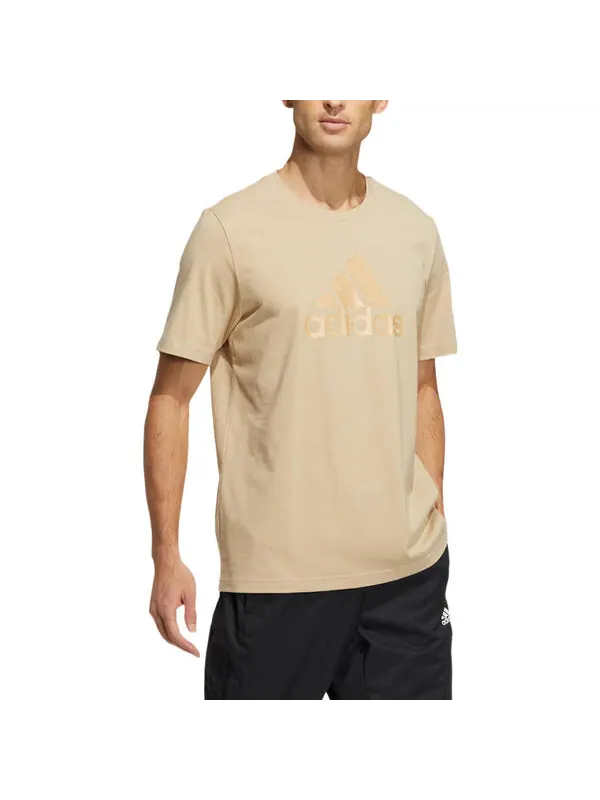 Футболка adidas Solid Color Large Logo Printing Athleisure Casual Sports Short Sleeve Brown — изображение 4 из 4, мульти
